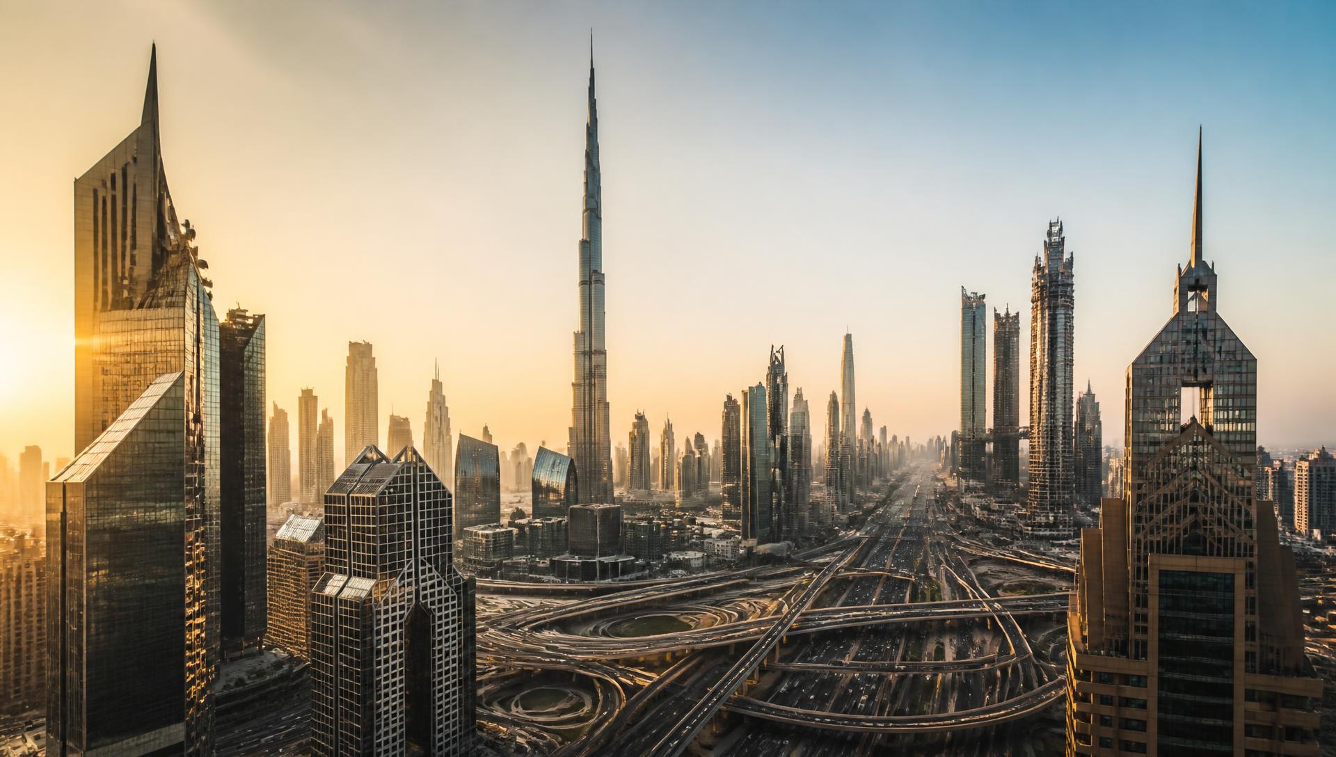 Dubai skyline at golden hour